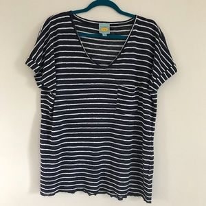 C&C Cali- Navy & White Striped Linen Pocket Tee